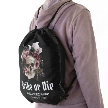 Halloween Floral Skull Bride or Die  Drawstring Bag