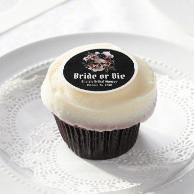Halloween Floral Skull Bride or Die  Edible Frosting Rounds