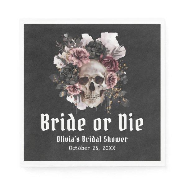 Halloween Floral Skull Bride or Die  Napkins