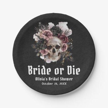 Halloween Floral Skull Bride or Die  Paper Plates