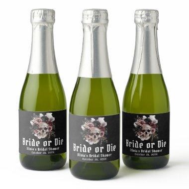 Halloween Floral Skull Bride or Die  Sparkling Wine Label