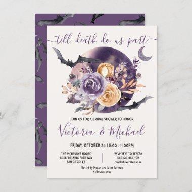 Halloween Goth Full Moon Floral Bridal Shower Invitations