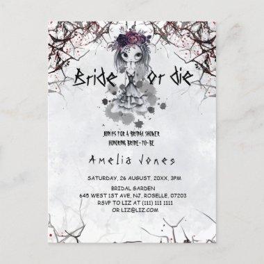 Halloween Gothic Girl Floral Bridal Shower PostInvitations
