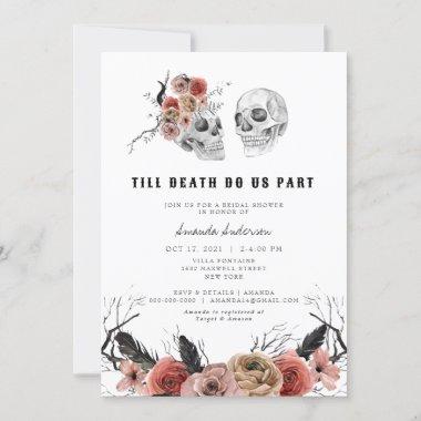 Halloween Gothic Pink Floral Skull Bridal Shower Invitations