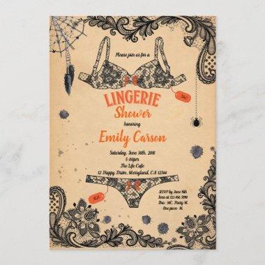Halloween lingerie shower black lace witch brunch Invitations