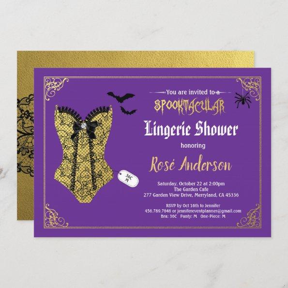 Halloween lingerie shower purple black lace Invitations