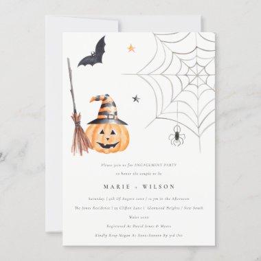 Halloween Pumpkin Spider Web Bat Engagement Invite