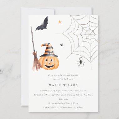 Halloween Pumpkin Spider Web Bridal Shower Invite
