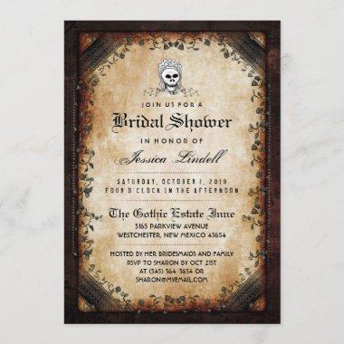 Halloween Skeleton Brown Gothic Bridal Shower Invitations