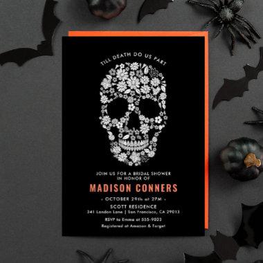 Halloween Skull Black Floral Bridal Shower Invitations