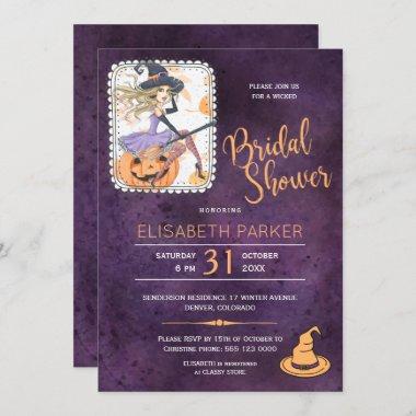 Halloween watercolor witch bridal shower party Invitations