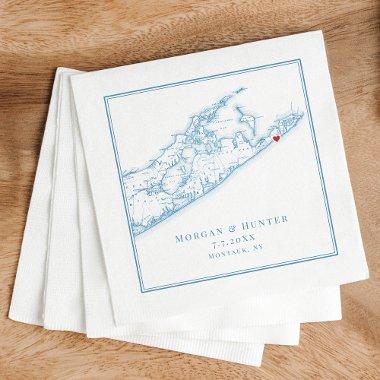 Hamptons Montauk Elegant Oyster Blue Wedding Napkins