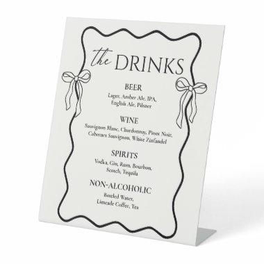 Hand Drawn Bow Old Money Wedding Bar Drink Menu Pedestal Sign