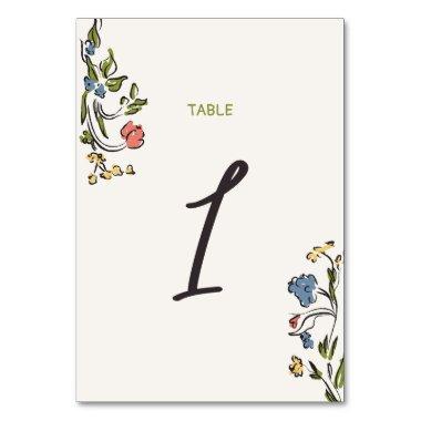 Hand Drawn Colorful Floral  Table Number