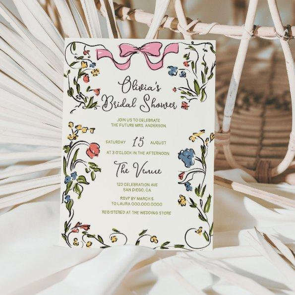 Hand Drawn Colorful Floral Frame Bow