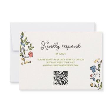 Hand Drawn Colorful Floral QR Code RSVP Card