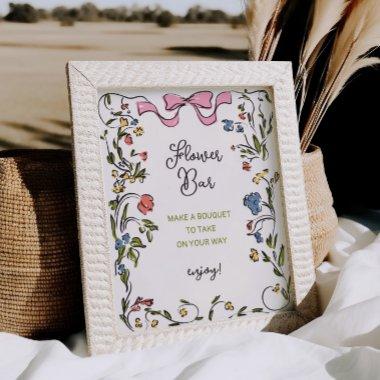 Hand Drawn Floral Bow  Flower Bar Poster