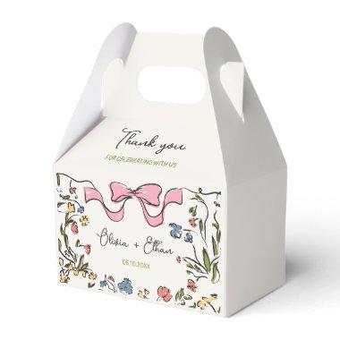 Hand Drawn Floral Bow Wedding Favor Boxes