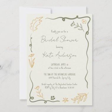 Hand Drawn Floral Scribble Frame Bridal Shower Invitations