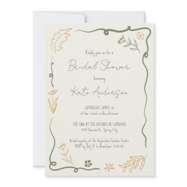 Hand Drawn Floral Scribble Frame Bridal Shower Invitations