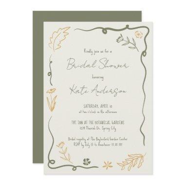 Hand Drawn Floral Scribble Frame Bridal Shower Invitations