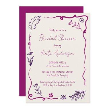 Hand Drawn Floral Scribble Frame Bridal Shower Invitations