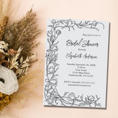 Hand Drawn Florals Botanical Elegant Bridal Shower Invitations