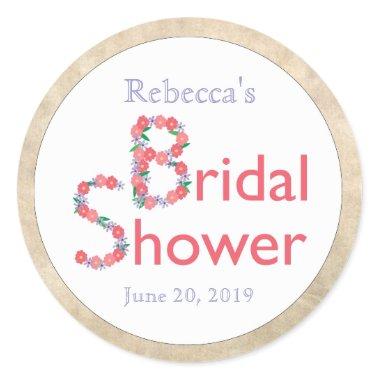 Hand Drawn Flowers on White Bridal Shower Classic Round Sticker