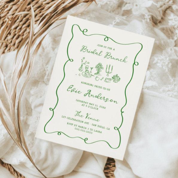 Hand Drawn Green Bridal Brunch Invitations