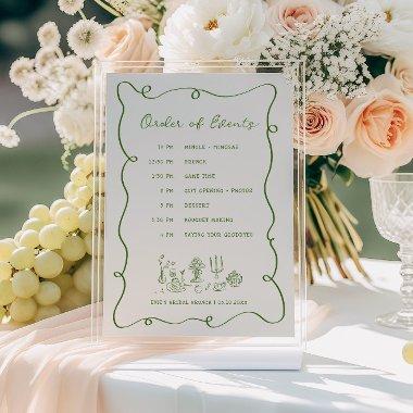 Hand Drawn Green Frame Bridal Brunch Day of Events Program