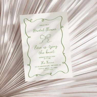 Hand Drawn Green Frame Ribbon Bridal Shower Invitations