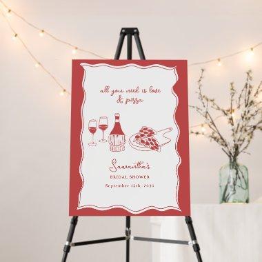 Hand Drawn Italian Pizza Wine  Sign