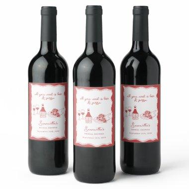 Hand Drawn Italian Pizza Wine  Sign Wine Label