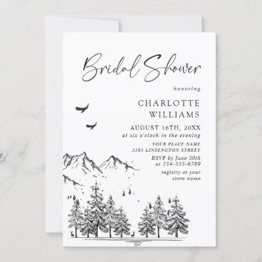Hand Drawn Mountains Forest Bridal Shower Invitations