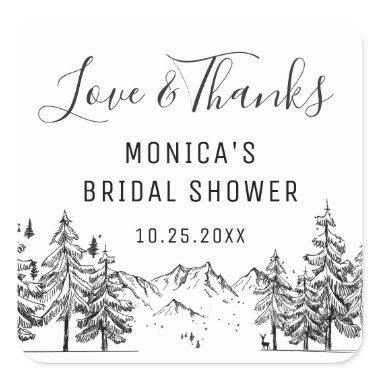 Hand Drawn Mountains Forest BRIDAL SHOWER Square Sticker