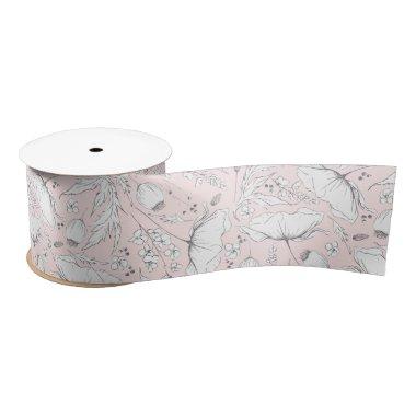 Hand-drawn Pencil Wildflowers Elegant Pink Satin Ribbon