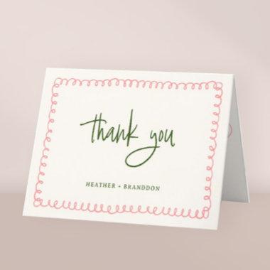 Hand Drawn Pink and Green Colorful Wedding Thank You Invitations