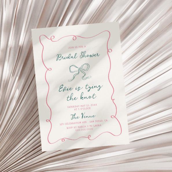 Hand Drawn Pink Green Frame Ribbon Bridal Shower Invitations