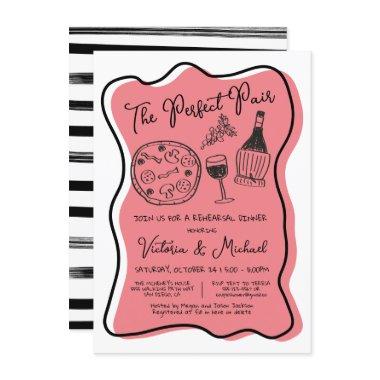 Hand drawn Pizza & Wine the perfect pair Italian Invitations