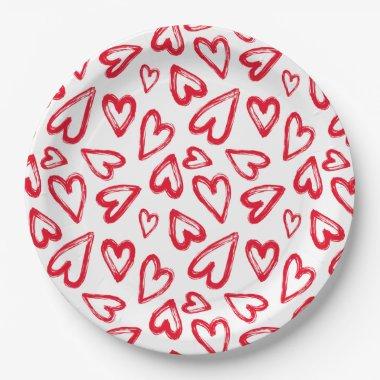 Hand Drawn Red Hearts Paper Plates