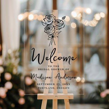 Hand-Drawn Rose Bouquet  Welcome Acrylic Sign