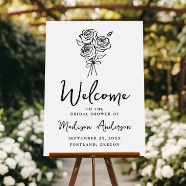 Hand-Drawn Rose Bouquet Bridal Shower Welcome Foam Board