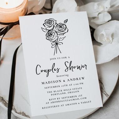 Hand-Drawn Rose Bouquet Couples Bridal Shower Invitations