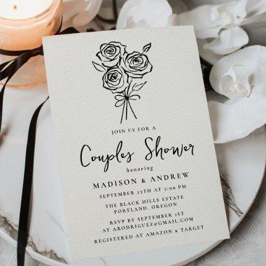 Hand-Drawn Rose Bouquet Couples Bridal Shower Invitations
