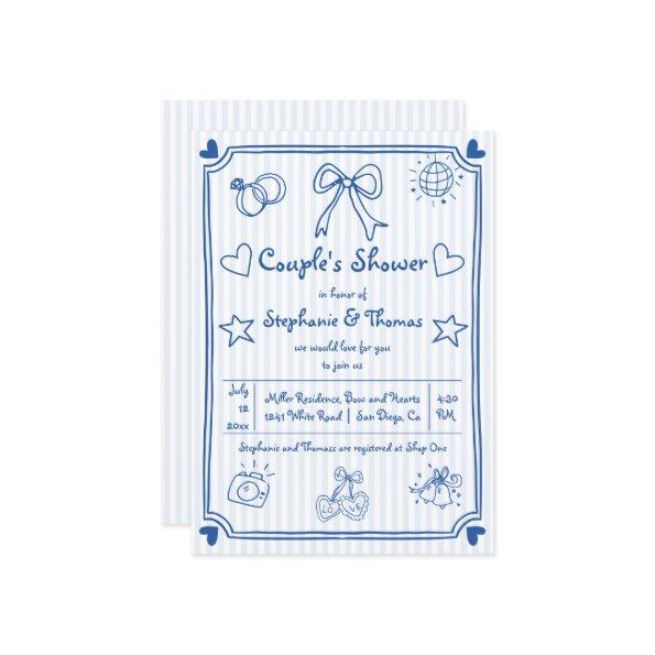 Hand drawn scribble blue stripes couple's shower