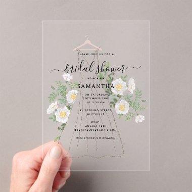 Hand Drawn Wedding Dress Floral  Acrylic