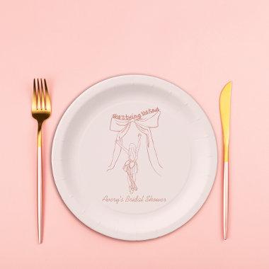 Hand Drawn Whimsical Coquette Bow Bridal Shower Paper Plates