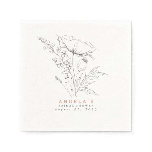 Hand-drawn Wildflowers Elegant Minimalist Napkins
