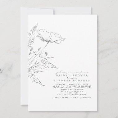 Hand-drawn Wildflowers Elegant Sage Bridal Shower Invitations