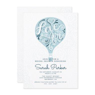 Hand Lettered Blue Hot Air Balloon Bridal Shower Invitations